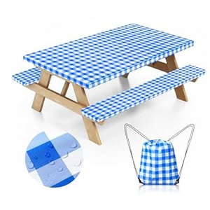 Picnic Table Cover with Bench Covers and Bag, Camping Table Camping Essentials Cover with Elastic Edges, 72x30 Inches 3 Pcs Set (Blue)