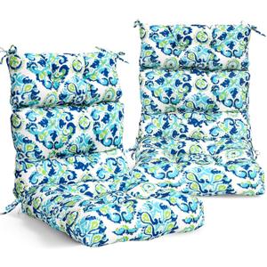 EAGLE PEAK Tufted Outdoor/Indoor High Back Patio Chair Cushions, Set of 2, 46'' x 22'', Green/Blue Modern