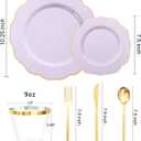 bUCLA 180PCS Purple Plastic Plates - Disposable Purple with Gold Rim, Include 30 Each (Dinner & Salad) Plates, 30 Knives, 30 Forks, 30 Spoons, 30Cups for Party, Shower & Birthday
