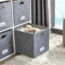 DECOMOMO Felt Storage Bins 13x15x13 Storage Cube Bins with Labels, Baskets for Organizing Shelves (Kallax / 3pcs, Dark Grey)