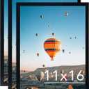 11x16 Black Picture Frame Set of 3, Horizontal and Vertical Formats for Wall Hanging, 11 x 16 Wall Gallery Poster Photo Frames with Durable Shatter Resistant Plexiglass, 3 Pack, Black