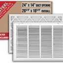 Fits 24x14 Duct Opening | Filter Included Steel Return Air Filter Grille by Handua [Removable Door] | Vent Cover Filter Grill | White | Outer Dimensions: 26 5/8"W X 16 5/8"H