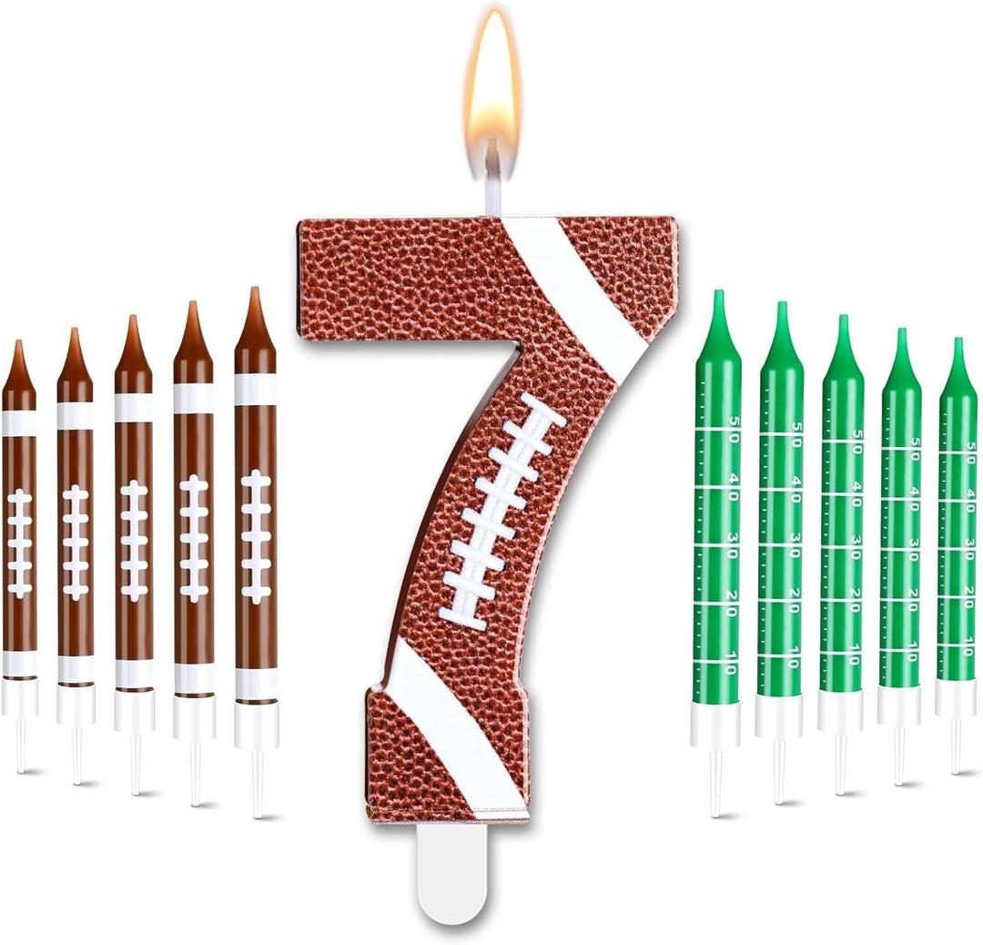 Photect 11 PCS Football Birthday Candles Number 59 Candle Sports Cake Topper Decor Football Themed Birthday Cake Decorations for Boys Girls Kids Party Supplies(Number 7)