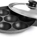 DBY Appam Patra Paniyaral Non-Stick Paniyaram Paniyarakkal Aebleskiver Pan with Stainless Steel Lid 7 Balls