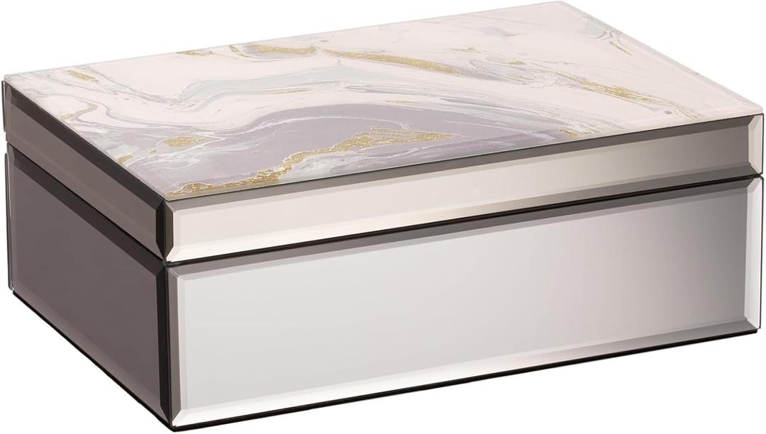 marble patterned glass jewelry box, 10.1x7.1x3.7 inch velvet lined jewelry storage box, handmade gold foil jewelry box, suitable for bridesmaids, Christmas teachers gifts (platinum gray)