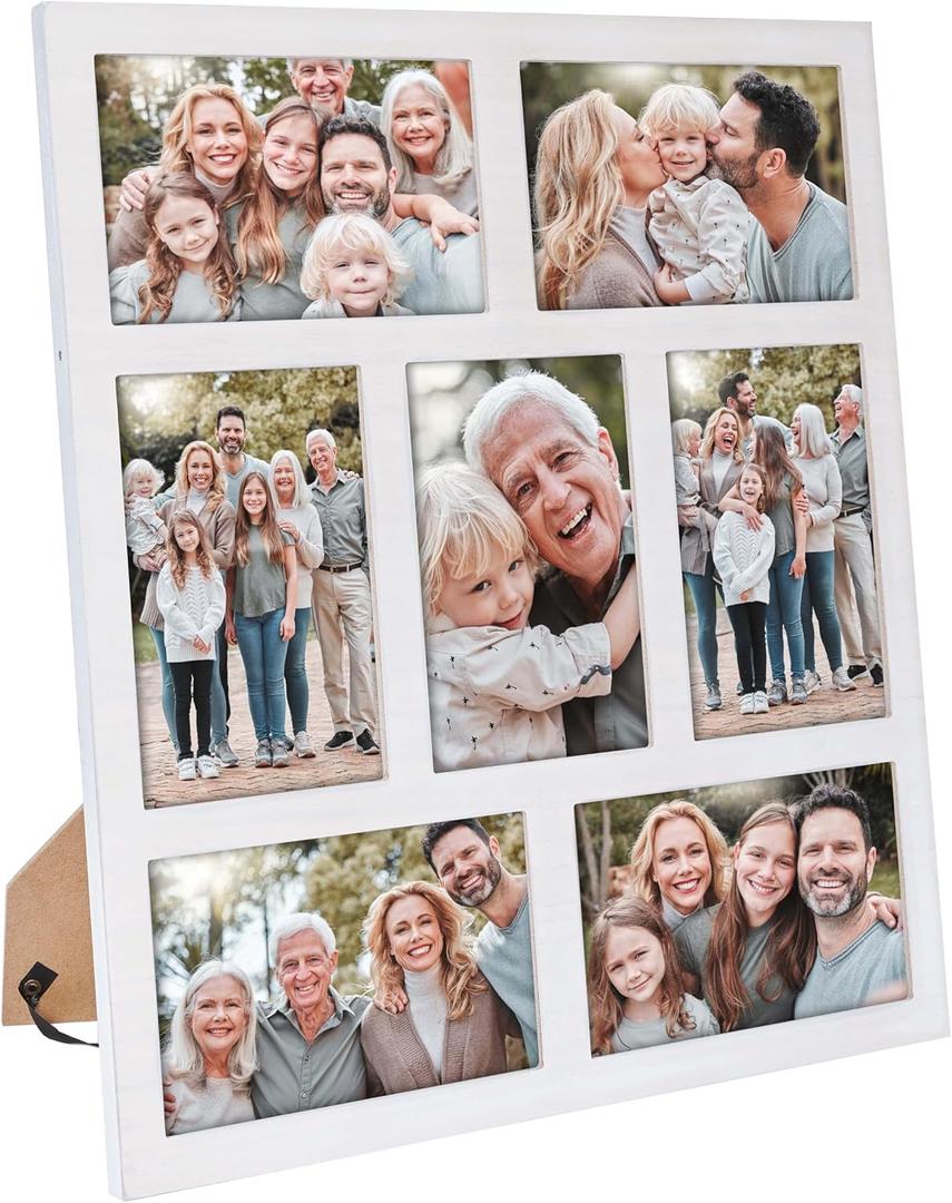 Picture Frame Collage 4x6 Photos Display - 7 Openings Photo Collage Picture Frame Wall Decor for Tabletop Stand and Wall Mounting White Frames Set for Home Decor Family Gifts(White)
