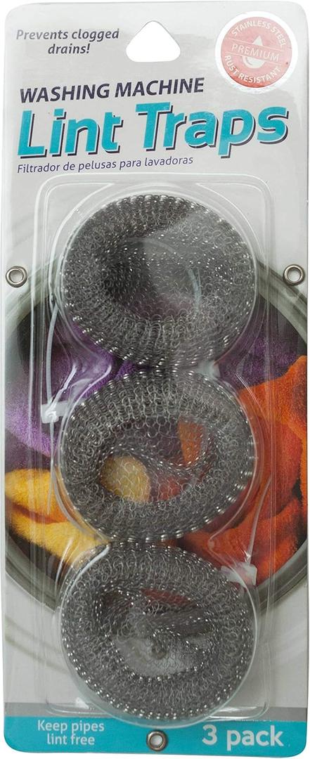 Stainless Steel Washing Machine Lint Traps: Washer Hose Lint Remover with Cable Ties - 3 Count Per Pack