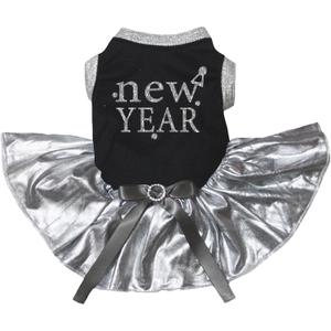 Petitebella New Year Puppy Dog Dress (Black/Silver, XXX-Large)
