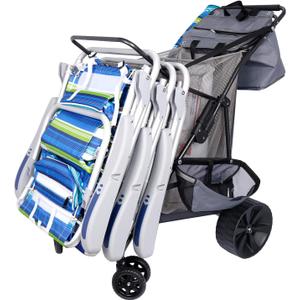 Ultimate Buggy Beach Cart with Big Wheels for Sand, Wide Wheel Wagon with Insulated Cooler Bag, Body Board and Umbrella Holder, 100 lbs Capacity