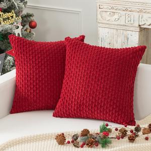 Kevin Textile Christmas Pillow Covers Pack of 2 Cushion Covers for Bedroom 20x20 Inch Burgundy Soft Corduroy Throw Pillow Cover with Stripes Machine Washable Pillowcase for Bedroom