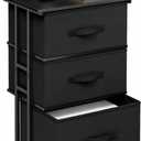 DUMOS Nightstand, Rolling Bedside Table with 3 Fabric Drawers, 11.8"D x 16.7"W x 30.1"H
