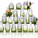 Glass Bud Vase Set of 20 - Small Vases for Flowers in Bulk - Assorted Vintage Crystal Vases for Flowers, Table Centerpieces (Green, 20 Pcs)