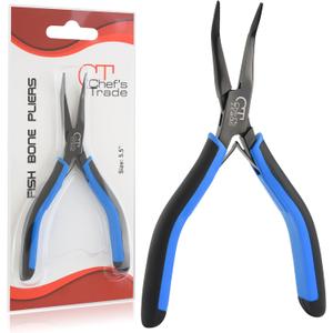 Fish Bone Pliers/Tweezers Stainless Steel Curved With Non-Slip Grip Black