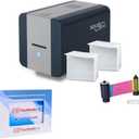 Easy Badges Solid 210 ID Badge Printer | with Beginner Software, & Everything Needed to Design and Print 200 ID Cards, | Single Sided Employee & Student ID Card Printer (Basic Supplies)
