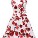 Topdress Women'sVintage Polka Audrey Dress 1950s Halter Retro Cocktail Dress (Medium, White Rose)
