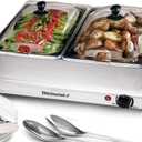 Elite Gourmet EWM-6122 Dual 2 x 2.5 Qt. Trays, Buffet Server, Food Warmer Temperature Control, Clear Slotted Lids, Perfect for Parties, Entertaining & Holidays, 5 Qt Total, Stainless Steel