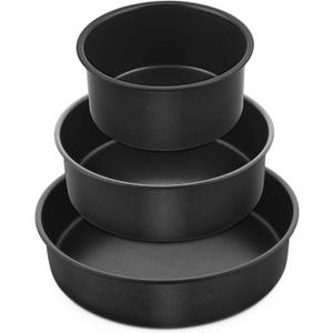 E-far 3-Piece Cake Pan(4/6/8 Inch), Nonstick Stainless Steel Round Baking Cake Pans, Metal Cake Mold Tins for Birthday/Wedding, Stainless Steel Core & Non-toxic Coating, Straight Side & 2 Inch Deep