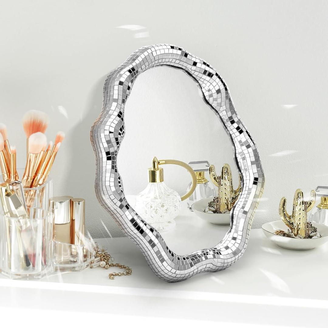 Bucherry Disco Makeup Mirror Decorations Mirror for Makeup 10.6 x 7.8 Inch 70s Disco Wavy Party Decorations Retro Tray for Women Birthday Gift Party Supplies Living Room Bedroom