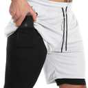 JWJ Men's Running Athletic Workout Sports Mens 2 in 1 Shorts Breathable Gym Short for Men with Pocket (White, XXL)