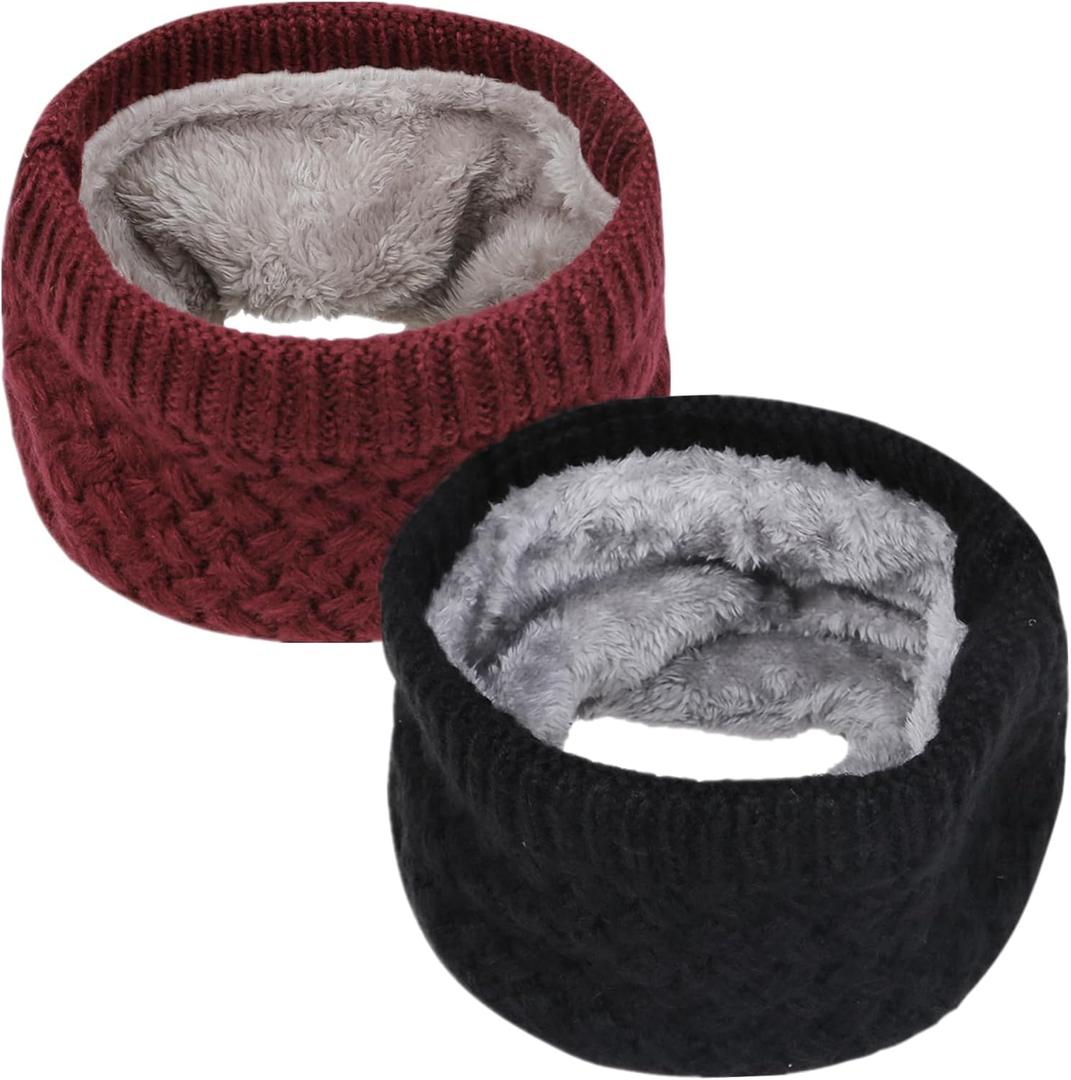 Loritta Neck Warmer Winter Warm Infinity Scarf Double-Layer Thick Fleece Windproof Scarves for Women Men (Black & Wine Red)