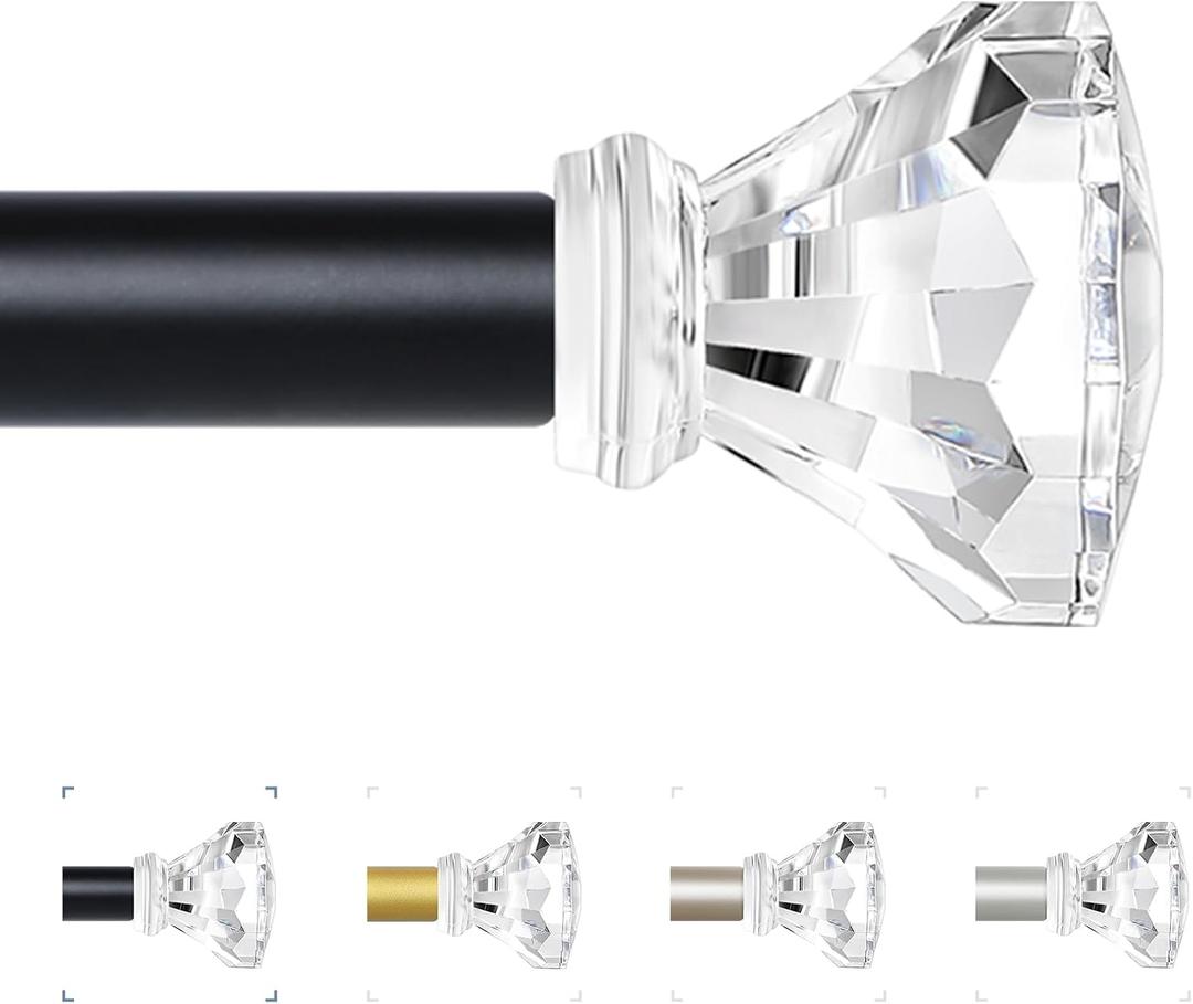Black Decorative Crystal Curtain Rods 18 to 45 Inch:Heavy Duty Adjustable Window Curtains Rods for Living Room Bedroom,Matte Black Modern Acrylic Drapery Rod with Clear Bling Diamond Finials Black Decorative Crystal Curtain Rods 18 to 45 Inch:Heavy Duty Adjustable Window Curtains Rods for Living Room Bedroom,Matte Black Modern Acrylic Drapery Rod with Clear Bling Diamond Finials