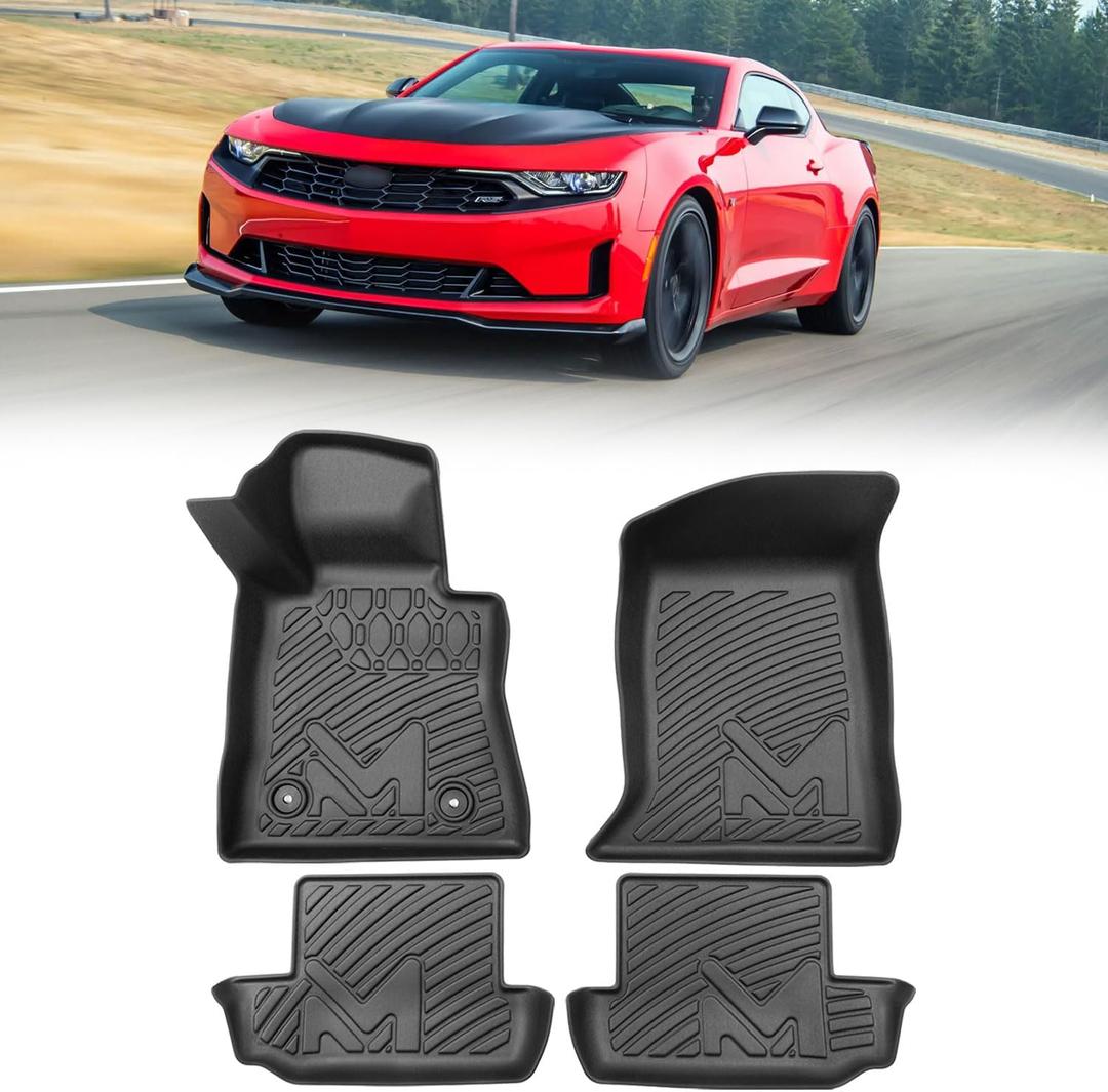 TPE Automotive Floor Mats Custom for 2016-2024 Chevrolet Chevy Camaro, All Weather Cover Protection Waterproof Black Floor Liner Front & Rear Row Full Set Car Mats, 4PCS