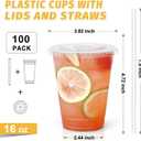 Clawsoff 100 Pack 16 oz Plastic Cups with Lids and Straws, Disposable Clear Coffee Cups with Lids, Sturdy To Go Cups for Iced Coffee, Smoothies, Milkshake, Cold Drinks (EXP 02/04/26)