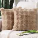 MADIZZ Pack of 2 Thick Plush Wool Throw Pillow Covers 18x18 Inch Camel Soft Neutral Decorative Throw Pillows Accent Boho Cushion Covers for Couch Sofa Bedroom Pillow Shell