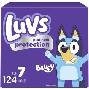 Luvs Size 7 Baby Diapers, Platinum Protection Bluey Diapers for Day & Night, Size 7, 124 Count