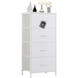 4 Drawer Dresser Fabric Storage Cabinet with Wood Top Steel Frame, Chest of Drawers Organizer for Bedroom Closet Office,White