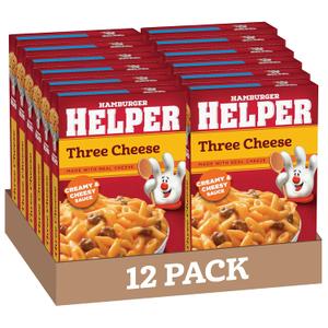 Hamburger Helper Three Cheese Pasta Meal (6 oz - 12 Pack) No Artificial Flavors, Ready in 3 Easy Steps, Quick Meals for Midweek Dinners, Busy Evenings & Families On-the-Go, BB October 16th 2026