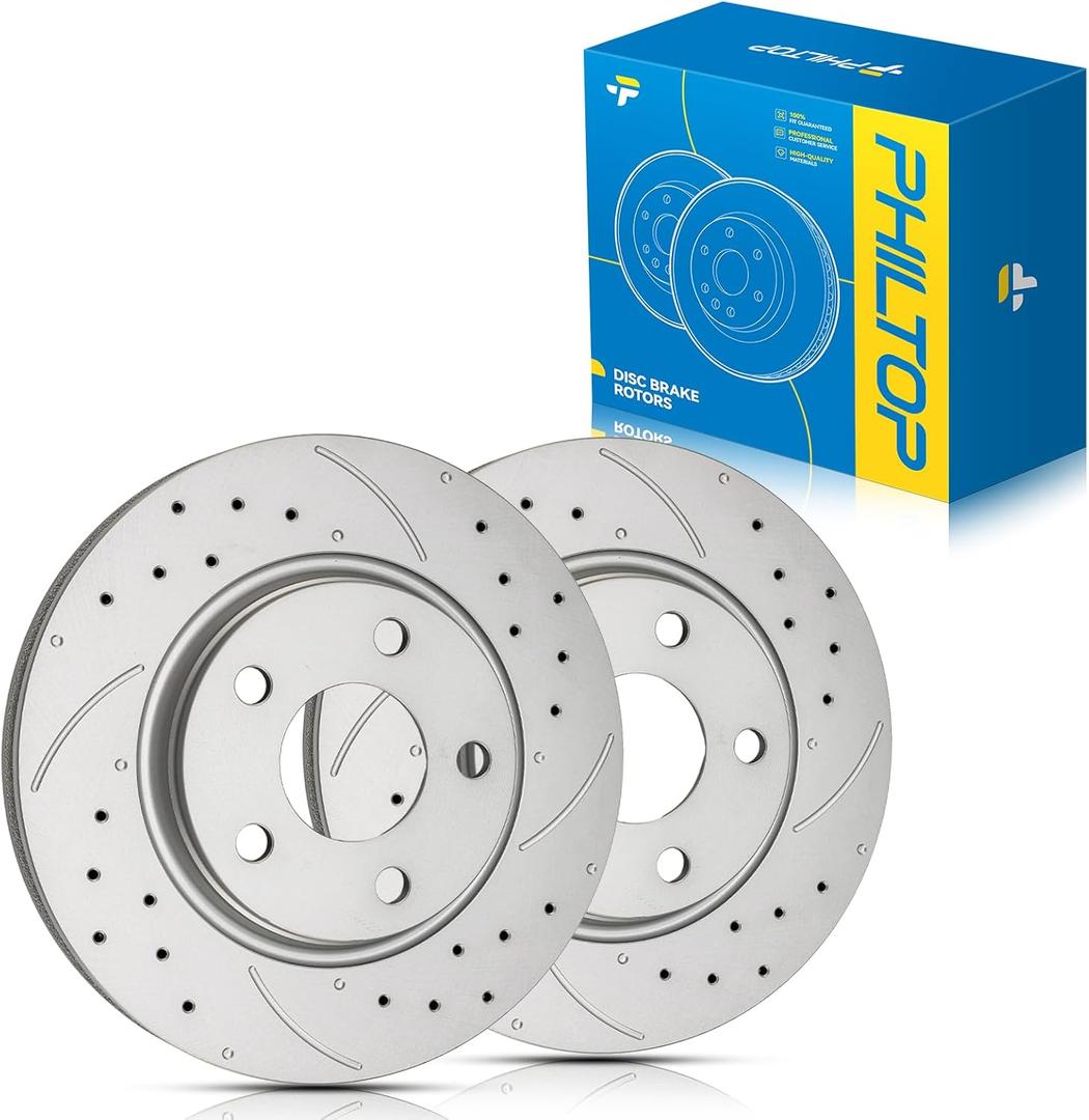 Front Drilled & Slotted Brake Rotors for Pontiac 2004-2008 Grand Prix, Buick 2005-2009 LaCrosse | Zinc Coated Anti-Rust | OE Replacement Brake Rotors Pair # 55087