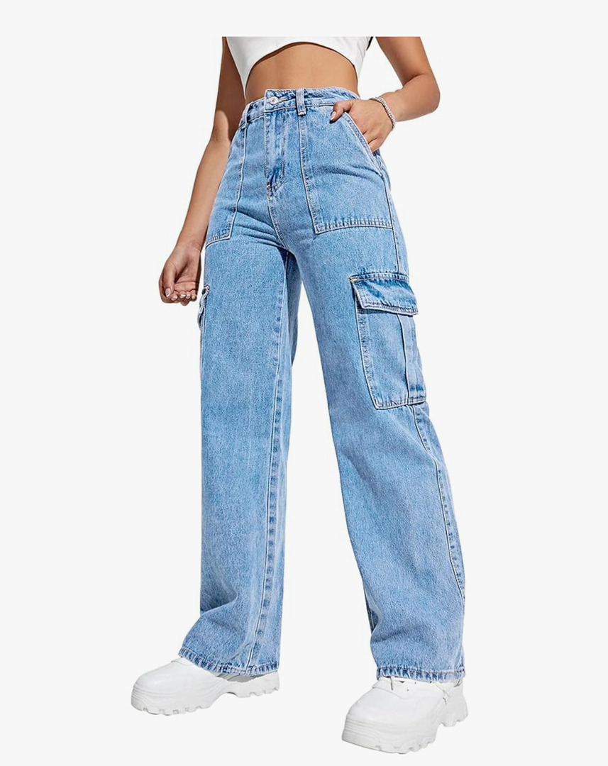 Women's Cargo Pants High Waisted Baggy Cargo Jeans Straight Leg Y2K Streetwear Trousers 6 Pockets for Women Teen Girl, Size Small
