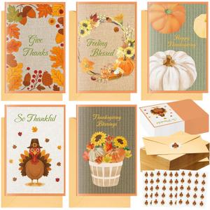 50 Sets Cards with Envelopes and Stickers Blank Inside Funny Card 5 Style Designs Greeting Card(Thanksgiving Day Style)