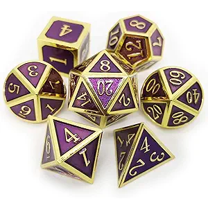 Haxtec D&D Metal Dice Set Gold Purple DND Dice Compatible with Dungeons and Dragons Gifts RPG Roleplaying Dice