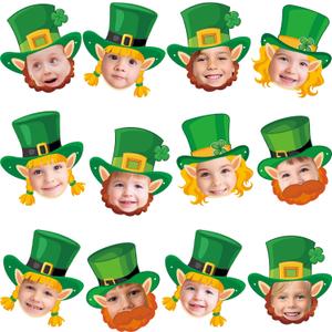 WorldBazaar St. Patricks Day Bulletin Board Decorations 24 Pack Leprechaun Hat and Beard Cutout Photo Booth Prop Green Irish Leprechaun Costume Masks Decor for Classroom Party Crafts