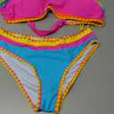 Sexybody Women's Bandeau Bikini Strapless Bikini Neon Color Block Two Piece Whip Stitch Trim Bathing Suits L