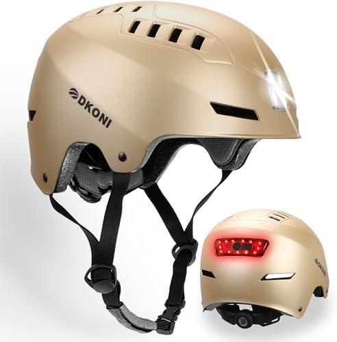 DKONI Bike Helmet with LED Lights Bicycle Helmets Commuter Cycling Helmet USB Rechargeable Front & Back LED Light Helmet for Adult Men Women, M