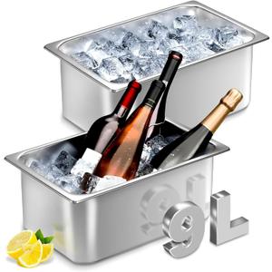 meekoo 2 Pack Ice Buckets for Freezer Wine Beer Champagne Bucket Stainless Steel Bin for Freezer Metal Drink Buckets Cocktails Wine Cooling for Mimosa Bar Supplies (9 Liters)