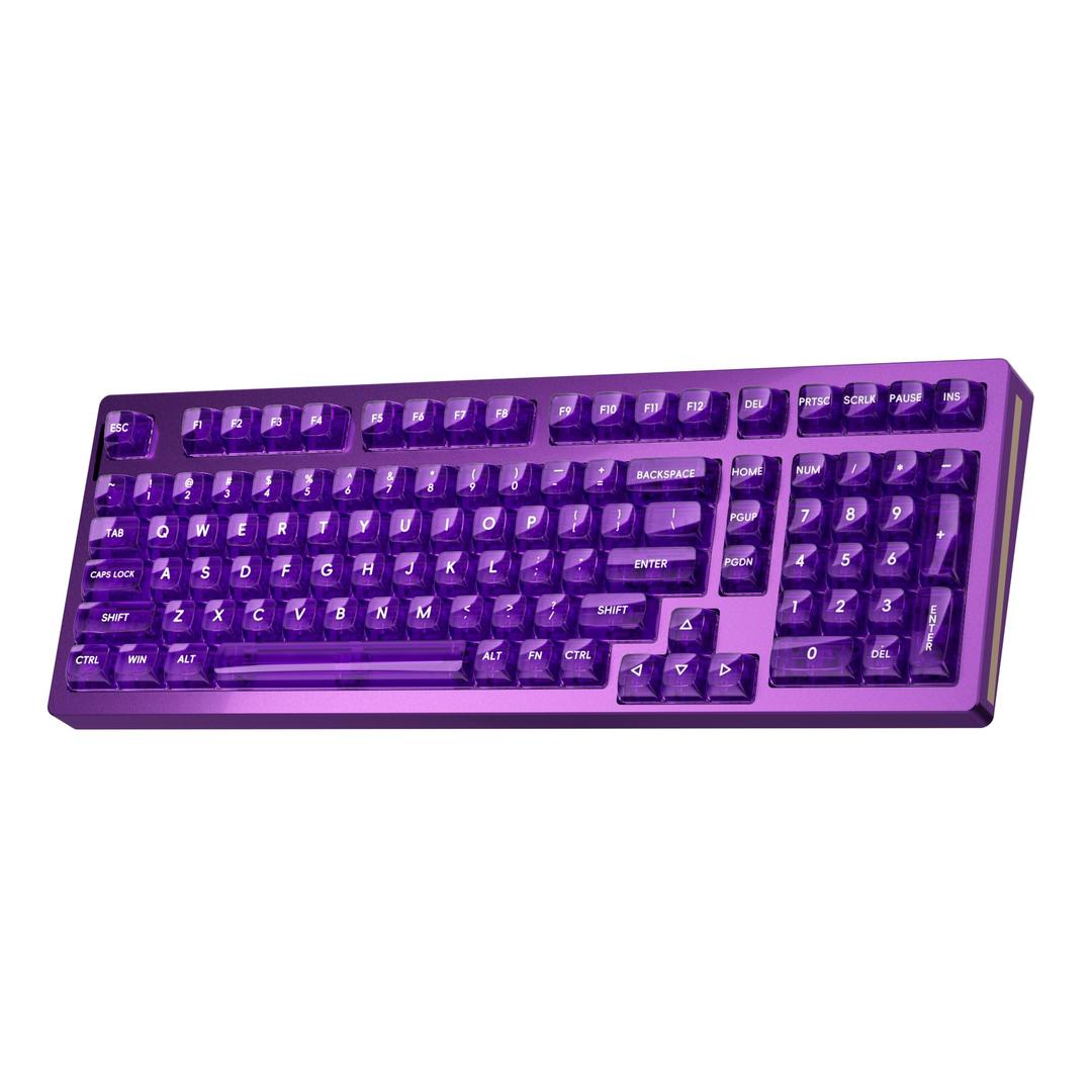 kutethy KY98 Wireless Mechanical Keyboard with Transparent Keycaps,Full Aluminum CNC,Hot-swappable,Pre-lubed Clicky Switches,Gasket Structure,RGB Backlit,BT5.0/2.4G/USB-C Wired (Purple)