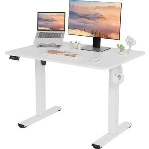 LongKe Electric Standing Desk Adjustable Height, 40x24 Inches Sit Stand up Desktop for Home Office, Ergonomic Rising Computer Table with Memory Preset, White