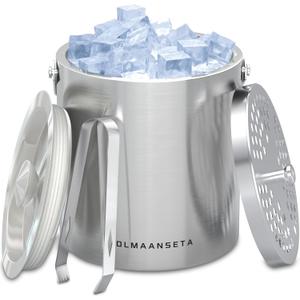Stainless Steel Ice Bucket For Parties With Lid And Ice Tongs,Insulated Wine Bucket With Strainer Keeps Drinks Cold And Ice Cube From Melting