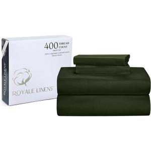 Royale Linens 400 Thread Count 100% American Grown Cotton 4 Piece Sateen Queen Sheet Set - 1 Fitted, 1 Flat Sheet, 2 Pillow case - Leaf Green Bedsheet Set - Cooling Cotton Sheets - (Queen, Leaf Green)