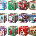 Sosation 12 Pcs Christmas Cookie Tins with Lids Square Candy Tin Set Metal Candy Boxes Containers for Xmas Gift Holiday Party Small Christmas Cookie Jar, 12 Style, 2.95 x 2.95 x 2.56 Inch(Cute)