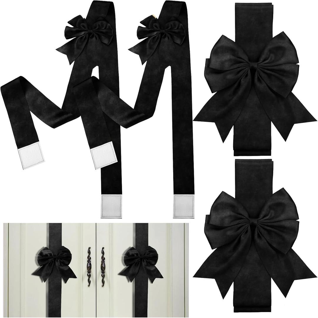 Syhood 6 Pcs Christmas Cabinet Door Bows Large Xmas Ribbons Cabinet Door Windows Bows for Christmas Festive Party Cabinets Furniture Kitchen Decorations(Solid,Black,3 Inches Wide)