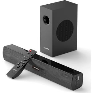 TV Sound Bar Subwoofer Bluetooth, Home Theater Sound Bar System, TV Speakers Sounds Bars Subwoofer, Hdmi(ARC) OPT COAX AUX USB 2.1ch Home Audio TVs/PC/Projector Treble Bass 3 Modes Remote, Black