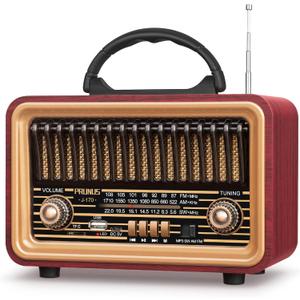 PRUNUS Retro Vintage Radio with Bluetooth Rich Bass Stereo Sound, Radios Portable AM FM, Rechargeable Speaker with TWS Pairing, Loud Volume,BT5.0, TF Card & MP3 Player for Home/Party (Red)