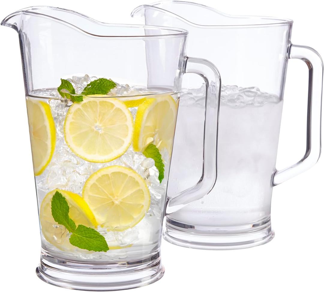 US Acrylic 64 Oz Bistro Clear Pitcher | Set Of 2 Beer Pitchers | Reusable, BPA-free, Made in the USA, Indoor and Outdoor Pitcher Set for Water, Lemonade, Juice, Soda Pop, and Beer