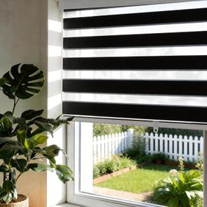 JIANGPIN TEXTILE Cordless Zebra Blinds for Windows Free-Stop Zebra Shades Dual Layer Light Filtering Blackout Shades Room Darkening Window Blinds for Home (32" W X 72" H, Black)