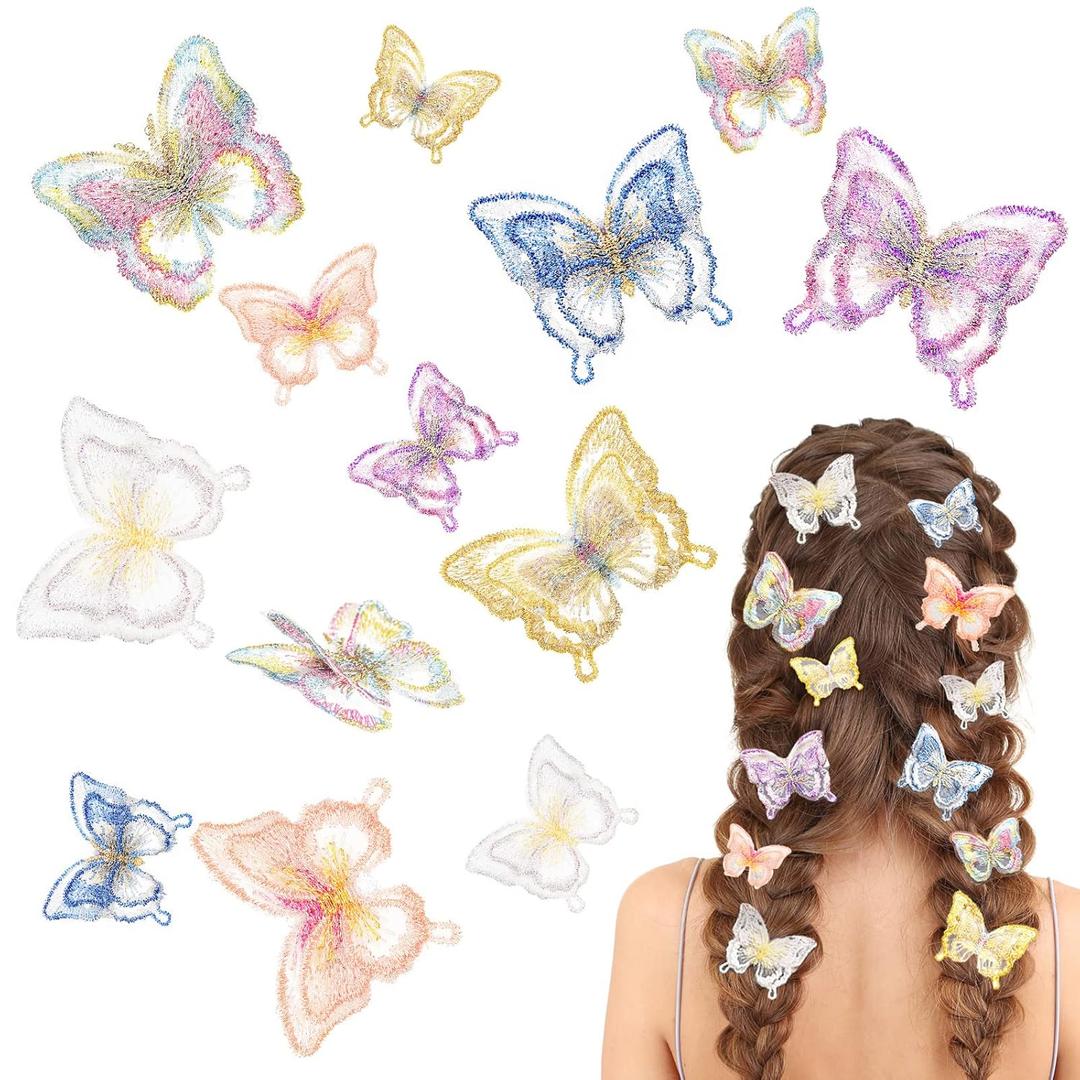 WILLBOND 18 Pcs Butterfly Hair Clip Lace Bows Double-sided Embroidery Butterfly Hair Barrettes Accessories for Women Wedding Birthday Party Favors Decorations, 2 Sizes(Assorted Color)
